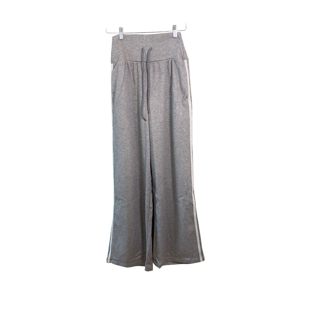 Halara Grey Waffle Knit Wide Leg Pants High Waisted Side Stripe Regular S